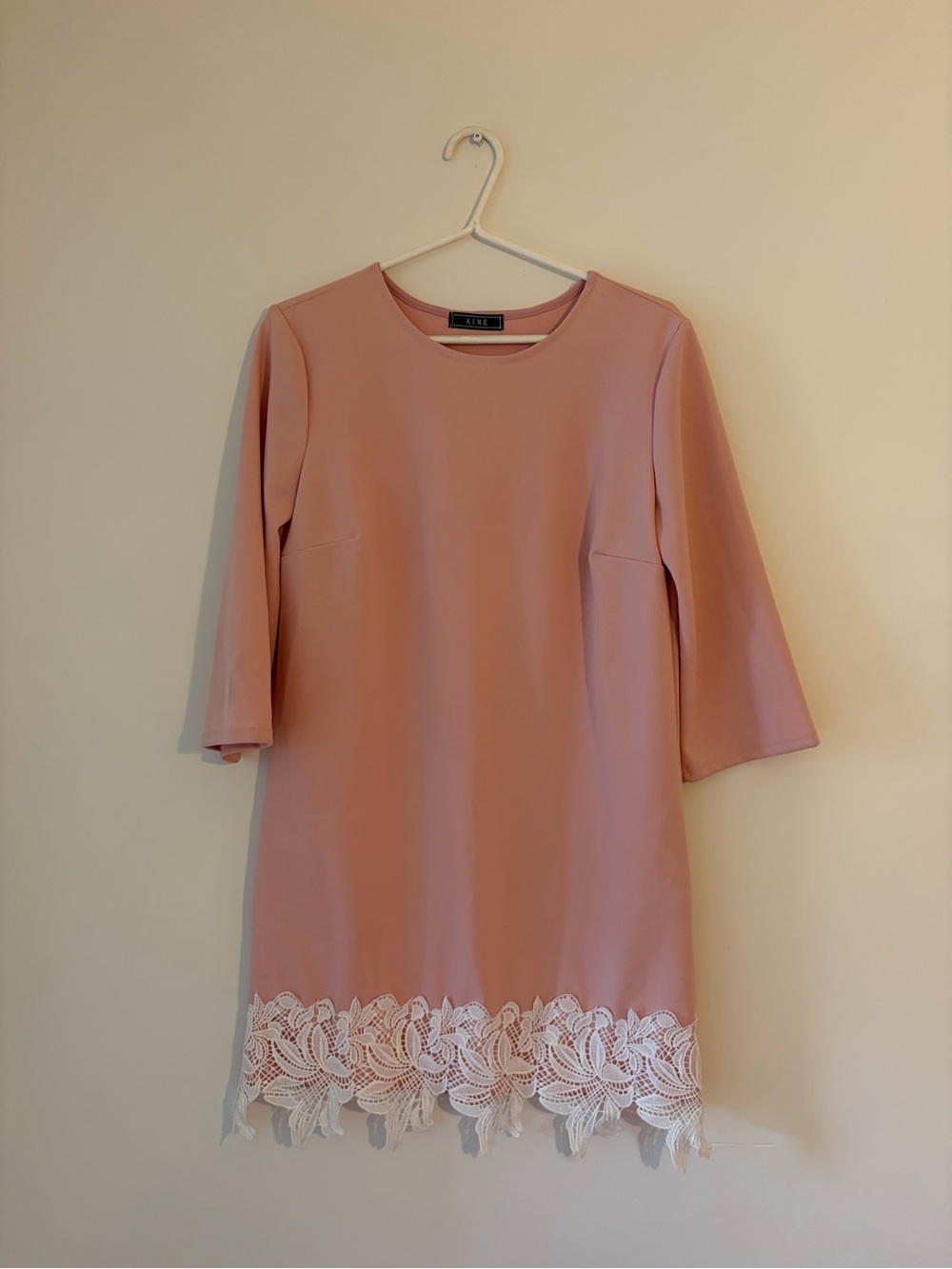 Aime Blush Pink Mini Dress with White Lace Trim